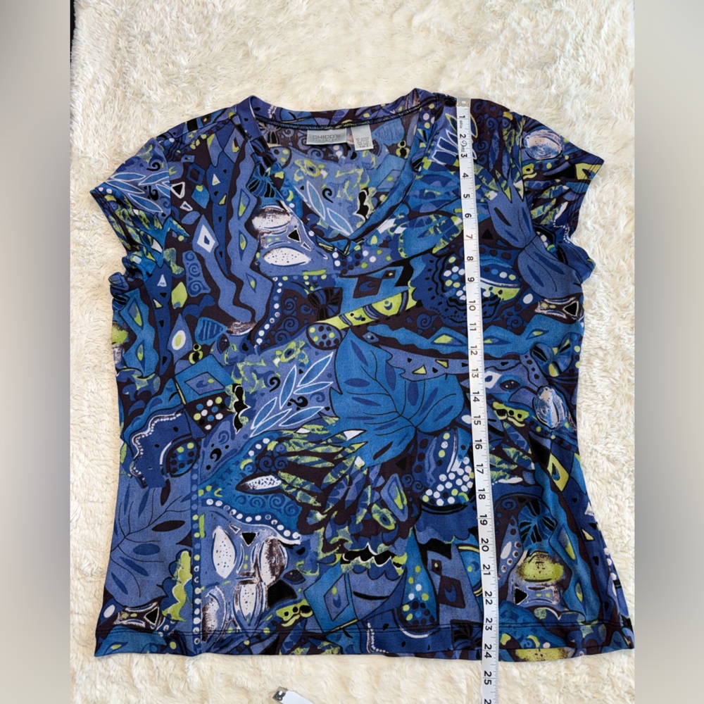 Travelers by Chico’s abstract short sleeve v-neck pullover top size 3/large - Picture 5 of 5